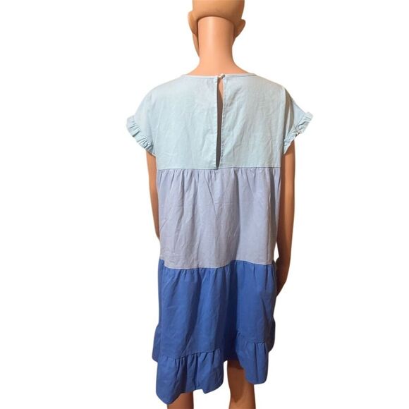 Simply Southern Women's Standard L Blue Tiered Color Block Knee Length Dress - Picture 12 of 13